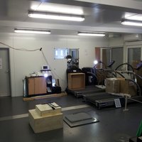 Improvised biomechanical testing lab at a soccer club in their training container - testing 90 athletes in 1 week    2